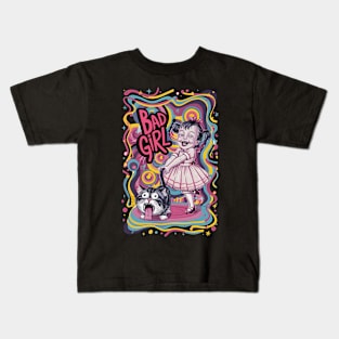 Bad Girl Pulling Cat's Tail Kids T-Shirt